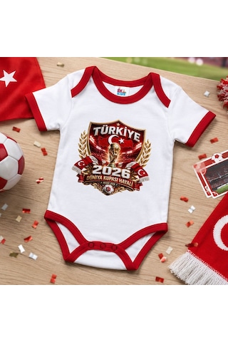 Bk Gift Türkiye Taraftar Temalı 2026 Dünya Kupası Tasarımlı Kırmızı Bebek Body Zıbın-5 Tek Yürek Milli Takım Ruhu
