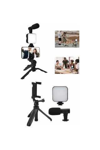 Telefon Tutucu Mikrofonlu Tripod Vlog Çekim Video