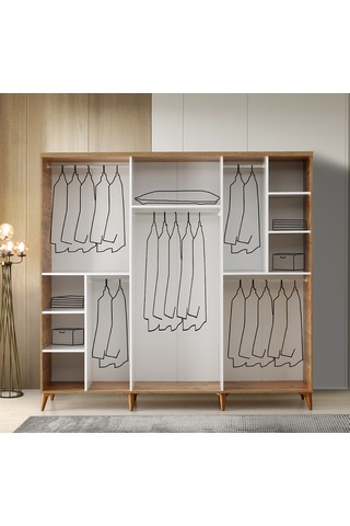 GuneyStore Paris 6 Kapaklı Komple MDF Atlantik Çam-Beyaz Gardırop