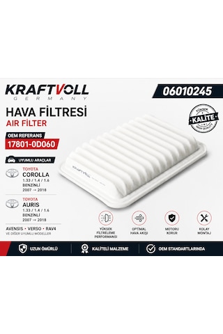 Kraftvoll Toyota Corolla Auris 1.33 1.4 1.6 Benzinli Hava Filtresi 06010245