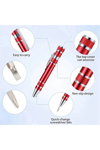 Leasetake Adet Kalem Tornavida Seti Alüminyum Alaşımlı Kalem Tipi El Vidalı Tornavida Gümüş