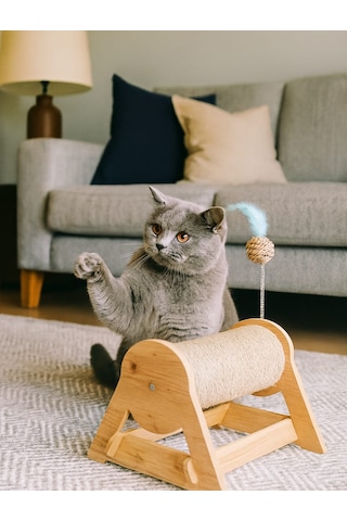 Kedi Tırmalama Tahtası - Yatay & Dönebilen - Yaylı Top Eklenmiştir - 29cm