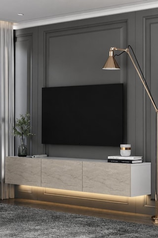 180dhdtdal1bt Sadem Led Işıklı Duvara Monte Tv Sehpası Beyaz-traverten