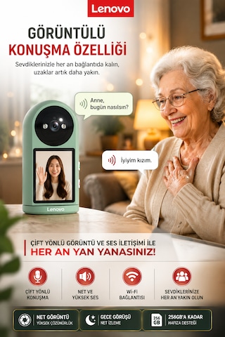 Lenovo 5mp Ekranlı Görüntülü Konuşulabilen Bebek Kamerası Evcil Hayvan Ve Yaşlı Bakım Güvenlik Kamerası