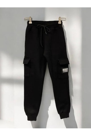 Çocuk Beli Paçası Lastikli Şardonlu Kalın Eşofman Alt-15364 Siyah