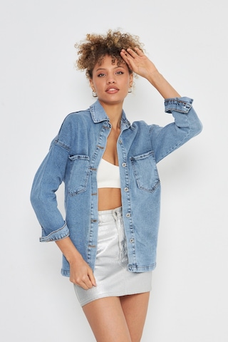 Kutaf Buz Mavi Çift Cep Detaylı Tam Kalıp Denim Gömlek Bebe Mavi