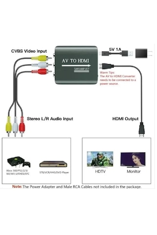 Av To Hdmi Çevirici 3 Rca To Hdmi Dönüştürücü Adaptör