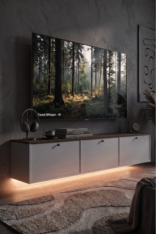 Nord Led Işıklı Tv Ünitesi Sehpası 3 Kapaklı Duvara Monte 180cm Sepet-beyaz Nd18-sw