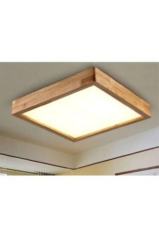Dekor Olsun 60X60 Cm Ahşap Çerçeve Tavan Led Aydınlatma Avize