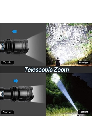 Artfulabode Yürüyüş, Xhp50.2 Taktik Su Siyah Şarj Mod, Lümen, Yüksek Performanslı Geçirmez Led Kamp Feneri, Ipx7, 90000 Siyah