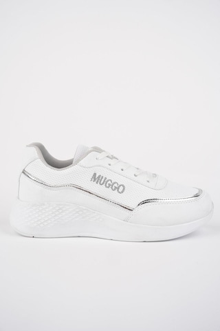 Muggo Coco Garantili Kadın Ortopedik Günlük Bağcıklı Şık Rahat Sneaker Spor Ayakkabı Beyaz