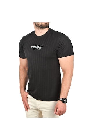 Deepsea Erkek Siyah Dar Kesim Pamuklu Tişört Slim Fit Nefes Alan Yumuşak Dokulu Tişört 2504351 Siyah