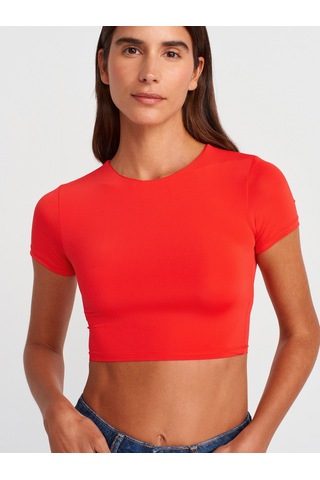 Dilvin 31175 Bisiklet Yaka Crop Top-k.kırmızı K.kırmızı Koyu Kırmızı
