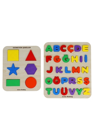 Türkçe Alfabe Ve Geometrik Şekiller - Eğitici Ahşap Bultak Puzzle 1 Adet