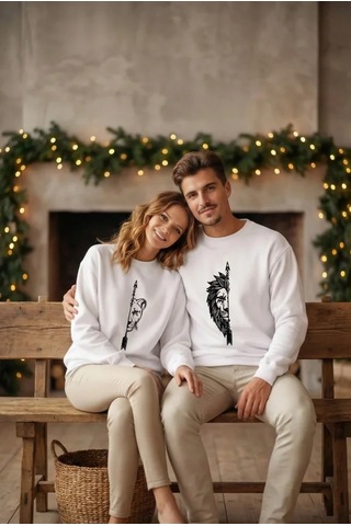 Valensdesign Oversize Bisiklet Yaka Sevgililer Günü Baskılı Sweatshirt - Beyaz