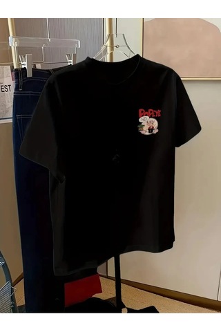Wear Vexel Kadın Ön Ve Arka Baskılı T-shirt Kısa Kol Bisiklet Yaka Regular Fit Tişört - Siyah Siyah