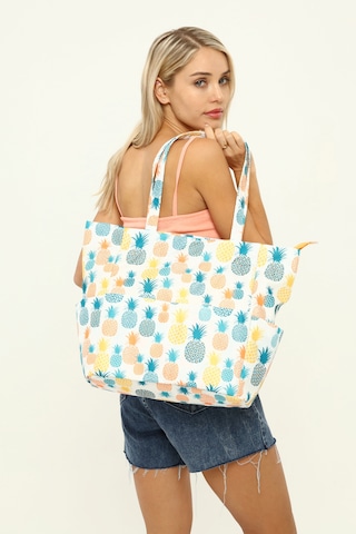 İcone Bag Kadın Çantası, Fonksiyonel Baskılı Plaj Çanta, Beach Bag, Karpuz Tropical Desenli Fermuarlı Çanta Yeşil - Sarı
