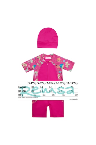 Uv Korumalı Kısa Kollu Tulum Kız Bebek Çocuk Yüzücü Mayo 1910 Fuşya Fuşya