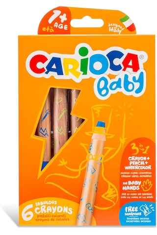 Carioca 3in1 Jumbo Bebek Ahşap Gövdeli Boya Kalemi 6'lı ve Kalemtraş