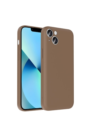 Apple Uyumlu iPhone 14 Kılıf Kamera Korumalı Kartlık Hazneli Zore Vitra Kapak Kahverengi