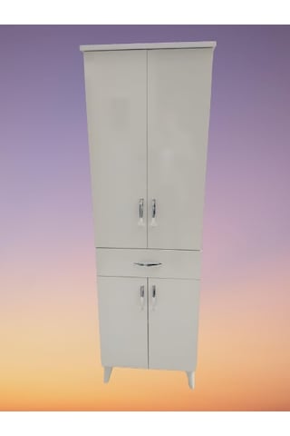 Çok Amaçlı Dolap Beyaz Model Hard Parlak Suntalem 180 Cm 4 Raf Demonte El Yapım Beyaz