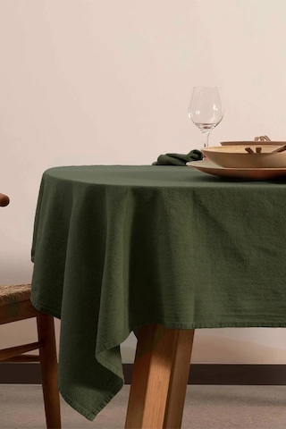 Vivamaison Yıkanmış Pamuk Keten Masa Örtüsü Ceviz Yeşili