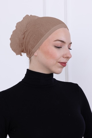 Fırfırlı Önden Dikişli Penye Bone - Kadın Tesettür Bağlamalı Topuz İç Bone-vizon Vizon