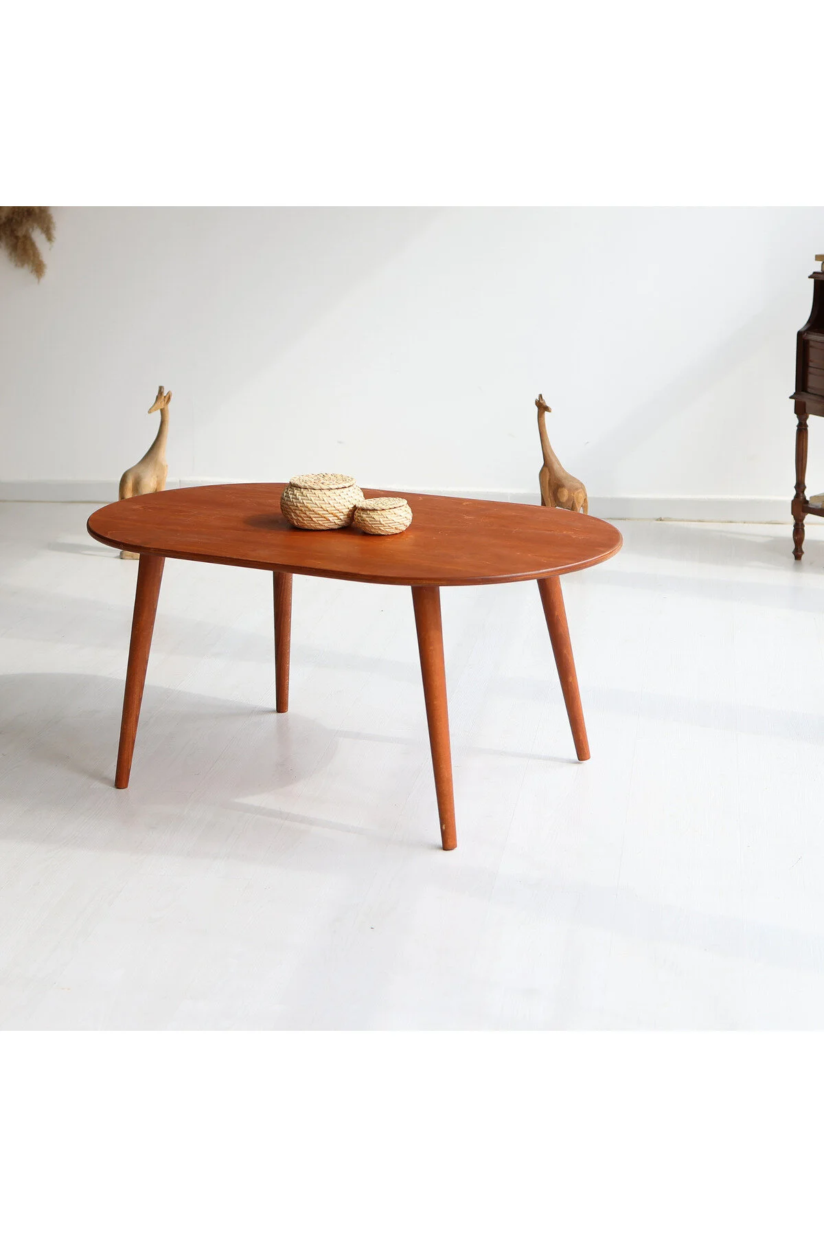 Furnirem Oval Orta Sehpa, Modern Tasarım 55x34 Cm Kestane