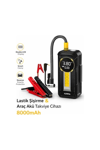 Auhma A8899 Akü Takviye Cihazı & Hava Kompresörü - 80000mah Powerbank, 150 Psı, 1000a Peak, Led Fene