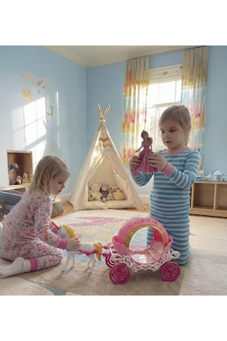 Prenses Oyuncak At Arabası Seti - Taçlı, Altın Detaylı, 25 Cm Uzunluk - Pembe/beyaz 1 Adet