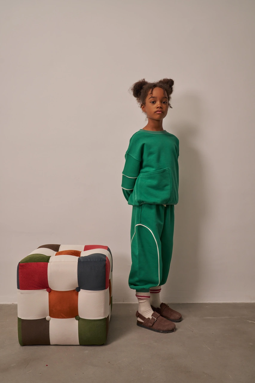 Yeşil Asimetrik Cep Detaylı Oversize Çocuk Alt Üst Takım Yeşil