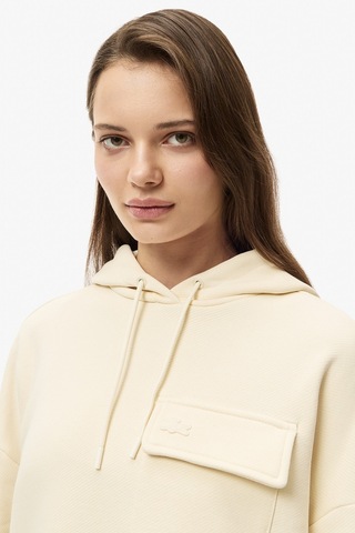 Lacoste Womens Relaxed Fit Sweatshirt Kapüşonlu Pamuklu Rahat Kesim Kadın Sweatshirt Krem