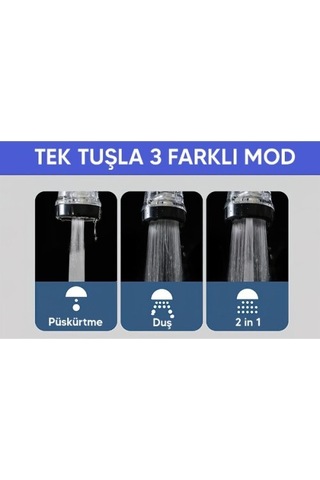 3 Fonksiyonlu Mutfak Lavabo Başlığı 360 Derece Döner Musluk Ucu Tasarruflu - 24242422975sa Siyah