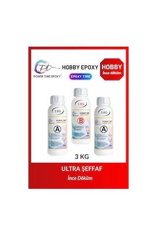 3 Kg Hobi Epoxy/ Şeffaf Epoksi Reçine Ince Döküm Power Time Epoxy