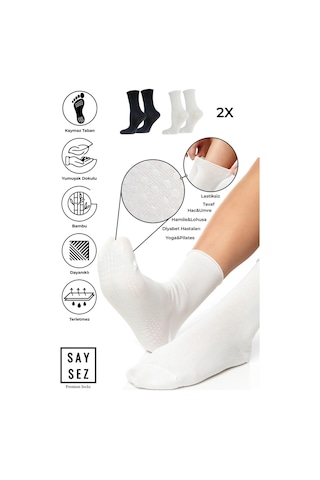 Bambu Kaydırmaz Taban Silikon Hac Umre Tavaf Hamile Diyabet Pilates Yoga Lastiksiz Siyah-beyaz Çorap Renkli