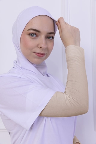 Loggia Likralı Penye Kolluk Açık Bej - Pratik Kadın Tesettür Düz Namaz Kolluğu 1 Çift 40cm Viskon Hijab Açık Bej