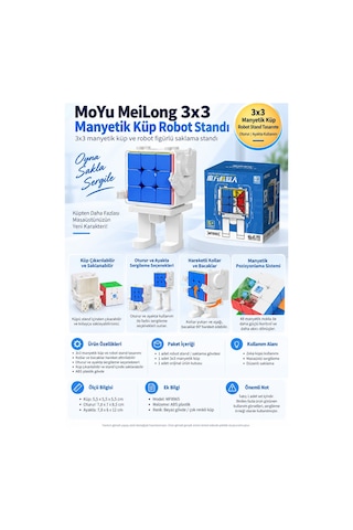 Moyu Meilong 3x3 Manyetik Zeka Küpü Robot Figürlü Saklama Standı Mf8965 12 Cm