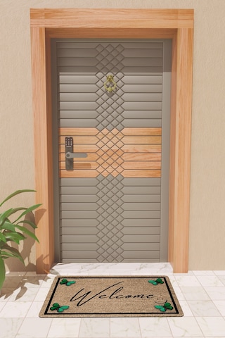Rugmood Modern Dijtal Baskı Kahverengi Yeşil Kelebekli Welcome Kapı Önü Paspası Çok Renkli