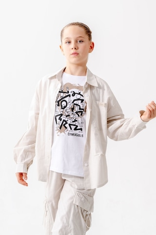 Giyicem Kız Çocuk Yan Pileli Gömlek T-shirt İkili Takım 1809 Ekru