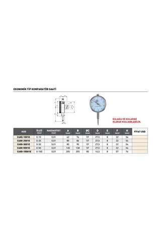 Fett 0-10mm Pld Ekonomik Tip Komparatör Saati
