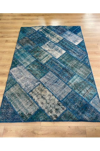 Çam Halı PW729 Turkuaz El Dokuma Patchwork Yün Halı