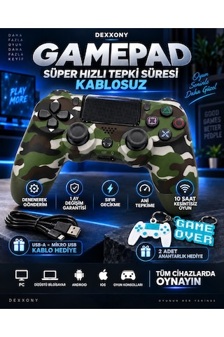 Dexxony Ps4 Uyumlu Kablosuz Bluetooth Oyun Kolu Pc/android Tv, Ölü Bölge, Kamuflaj