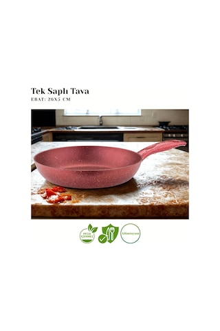 26 Cm Granit Tek Saplı Tava - Kırmızı Kırmızı
