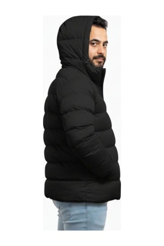 Thiff Erkek Dik Yaka Fermuarlı Şişme Mont Siyah