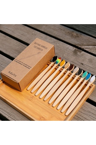 Wezone Doğal Bambu Saplı Yumuşak Kıllı Çevre Dostu Diş Fırçası - 10'lu Paket
