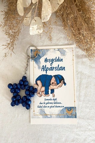 30 Adet Lacivert Bebek Konsept Kartlı Anahtarlık - Bebek Hediye