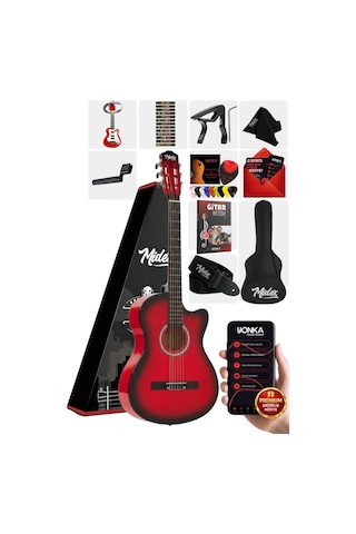 Midex Cg-395rd Kırmızı Renk Kesik Klasik Gitar 4/4 Yetişkin Boy Sap Ayarlı Full Set