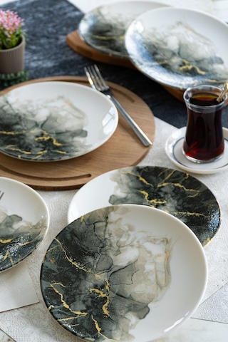 Mermer 6 'lı Porselen Pasta Seti Çok renkli