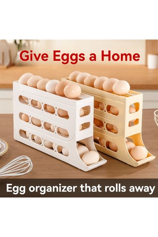 Ximistore9 Beyaz Otomatik Yuvarlanan 30 Yumurta Depolama Kutusu, Çift Katlı Buzdolabı Kapısı Organizatörü - 1 Adet Beyaz
