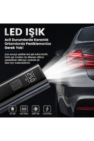 Kablosuz Hava Kompresörü 150 Psı 6000 Mah Dijital Lastik Şişirme Pompası 120w Led Ekranlı Taşınabilir -